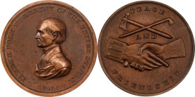 1845 James K. Polk Indian Peace Medal. Bronze. Third Size. Julian IP-26, Prucha-46. Second Reverse. MS-61 BN (NGC).
50.9 mm. 808.4 grains. Mottled go...