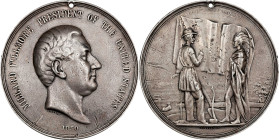 1850 Millard Fillmore Indian Peace Medal. Silver. First Size. Julian IP-30, Prucha-48. Very Fine.
75.9 mm. 2089.0 grains. Pierced at 12 o'clock for s...