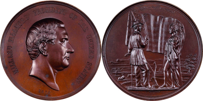 1850 Millard Fillmore Indian Peace Medal. Bronze. First Size. Julian IP-30, Pruc...