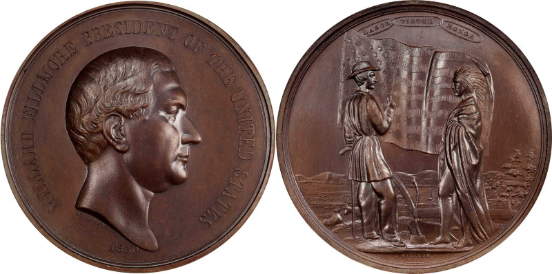 1850 Millard Fillmore Indian Peace Medal. Bronze. Second Size. Julian IP-31, Pru...