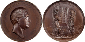 1850 Millard Fillmore Indian Peace Medal. Bronze. Second Size. Julian IP-31, Prucha-48. MS-65 BN (NGC).
64 mm. Dark chocolate-bronze surfaces are uni...
