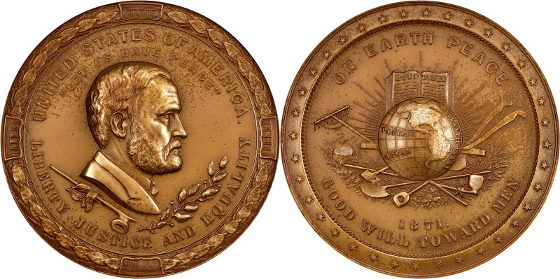 "1871" (20th Century) Ulysses S. Grant Indian Peace Medal. Golden Bronze. Julian...
