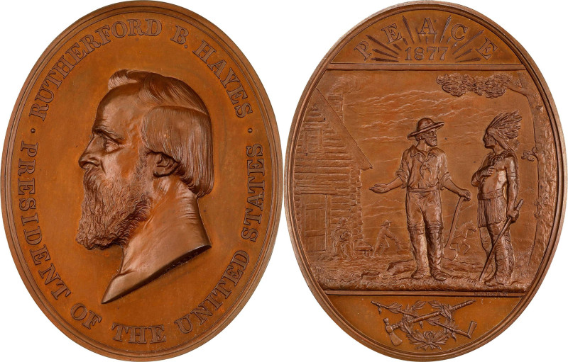 1877 Rutherford B. Hayes Indian Peace Medal. Copper, Bronzed. The Only Size. Jul...