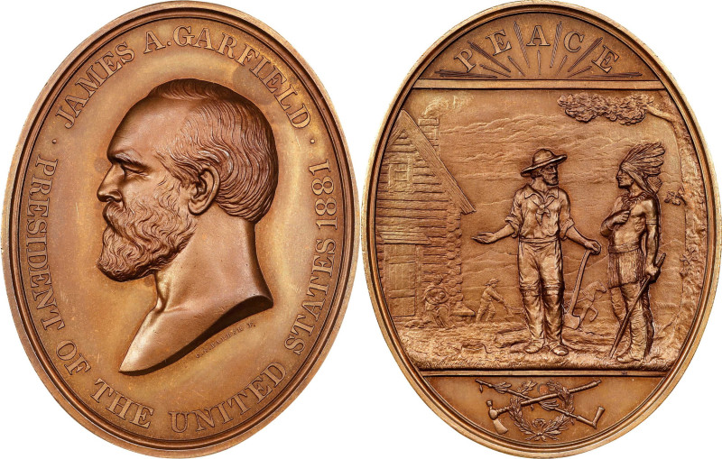 1881 James A. Garfield Indian Peace Medal. Copper, Bronzed. Julian IP-44, Prucha...