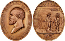 1881 James A. Garfield Indian Peace Medal. Copper, Bronzed. Julian IP-44, Prucha-55. MS-66 BN (NGC).
75 mm x 60 mm, oval. Pleasing olive-brown surfac...