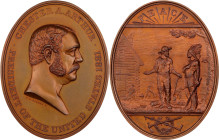 1881 Chester A. Arthur Indian Peace Medal. Copper, Bronzed. Julian IP-45, Prucha-56. MS-65 BN (NGC).
76 mm x 59 mm, oval. Rich reddish-brown surfaces...