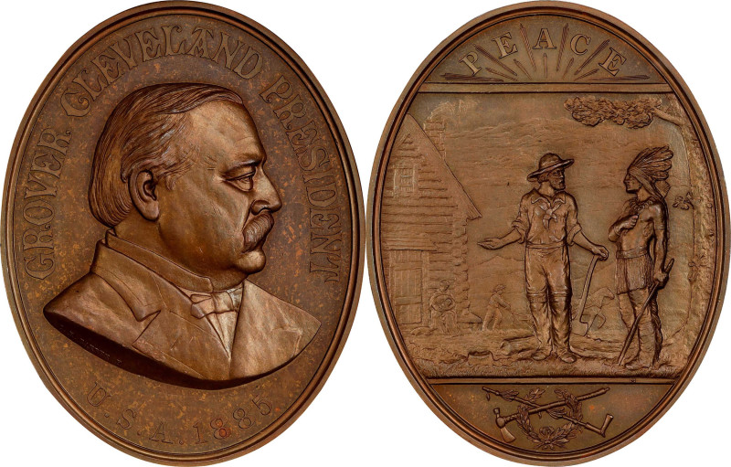 1885 Grover Cleveland Indian Peace Medal. Copper, Bronzed. Julian IP-46, Prucha-...