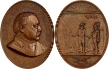 1885 Grover Cleveland Indian Peace Medal. Copper, Bronzed. Julian IP-46, Prucha-57. MS-65 BN (NGC).
75 mm x 59 mm, oval. Light chocolate-brown surfac...