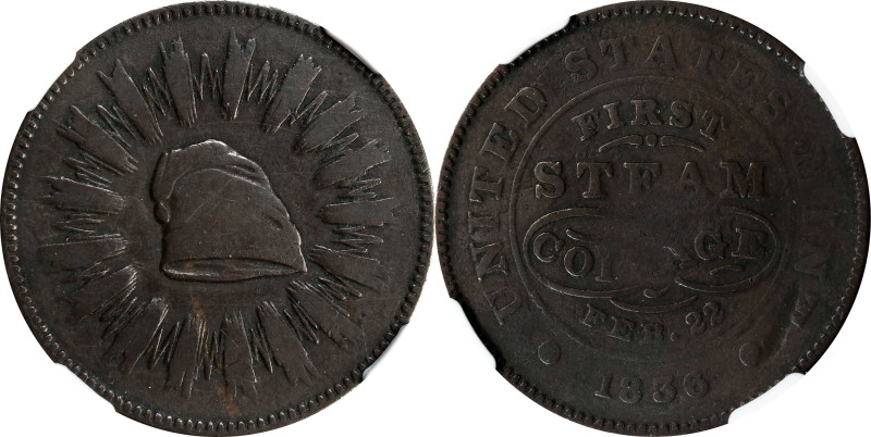 1836 First Steam Coinage Medal. Original Feb. 22 Date. Julian MT-20. Copper. VG-...