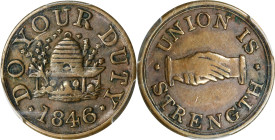 Non-Local. 1846 Do Your Duty. Rulau-Y4. Brass. Plain Edge. EF-45 (PCGS).
18 mm. A richly original example toned in dominant olive-copper patina, the ...