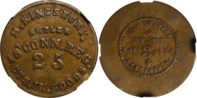 Connecticut. 18th Connecticut Infantry Regiment. Undated (1861-1865) M. Kingsbury. 25 Cents. Schenkman CT-18-25B (CT-A25B), W-CT-100-025b. Rarity-9. B...