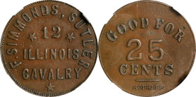Illinois. 12th Illinois Cavalry. Undated (1861-1865) Florian Simmonds. 25 Cents. Schenkman IL-12a-25C (IL-A25C), W-IL-100-025a. Rarity-9. Copper. Plai...