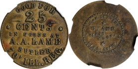 Illinois. 70th Illinois Regiment. Undated (1861-1865) A.A. Lamb. 25 Cents. Schenkman IL-70-25B (IL-L25B), W-IL-320-025b. Rarity-9. Brass. Plain Edge. ...