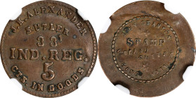 Indiana. 33rd Indiana Regiment. Undated (1861-1865) J.K. Alexander. 5 Cents. Schenkman IN-33-5C (IN-F5C), W-IN-200-005a. Rarity-7. Copper. Plain Edge....