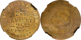 Indiana. 41st Regiment Indiana Volunteers. Undated (1861-1865) J.W. Mauzy. 25 Cents. Schenkman IN-41-25B (IN-I25B), W-IN-260-025b. Rarity-8. Brass. Pl...