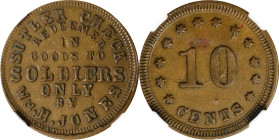 Kentucky. Newport Barracks. Undated (1861-1865) William H. Jones. 10 Cents. Schenkman UI-D-10Ba (NL-K10Ba), W-Unlisted. Rarity-8. Brass. Reeded Edge. ...