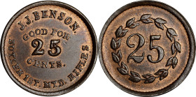 New York. 1st New York Mounted Rifles. Undated (1861-1865) J.J. Benson. 25 Cents. Schenkman NY-1-25C (NY-A25C), W-NY-100-025a. Rarity-6. Copper. Plain...