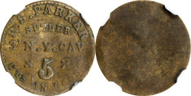 New York. 3rd New York Cavalry. Undated (1861-1865) R.S. Parker. 5 Cents. Schenkman NY-3-5B (NY-B5B), W-NY-120-005b. Rarity-9. Brass. Plain Edge. AU D...