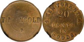 New York. 9th Regiment New York State Militia. Undated (1861-1865) F. Mangold. 20 Cents. Schenkman NY-9-20B (NY-D20B), W-NY-160-020b. Rarity-7. Brass....