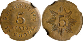 New York. 13th New York Heavy Artillery. Undated (1861-1865) G.H. Benedict. 5 Cents. Schenkman NY-13-5B (NY-E5B), W-NY-180-005b. Rarity-8. Brass. Plai...