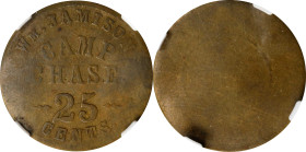 Ohio. Camp Chase. Undated (1861-1865) William Jamison. 25 Cents. Schenkman US-OH CC-25B (OH-AO25B), W-OH-940-025b. Rarity-9. Brass. Plain Edge. VF Det...