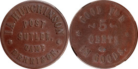 Ohio. Camp Dennison. Undated (1861-1865) Ira A. Hutchinson. 5 Cents. Schenkman US-OH-CD-5Rc (OH-AP5RC), W-OH-950-005h. Rarity-8. Maroon Hard Rubber. P...