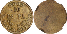 Pennsylvania. 12th Pennsylvania Cavalry. Undated (1861-1865) L. Lang. 10 Cents. Schenkman PA-12-10B (PA-F10B), W-PA-180-010b. Rarity-9. Brass. Plain E...