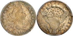 1798/7 Draped Bust Dime. JR-1. Rarity-3. 16 Stars on Reverse. MS-63 (PCGS).
Richly toned, the obverse is dressed in dominant golden-apricot patina th...