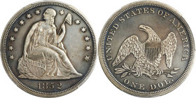 1852 Liberty Seated Silver Dollar. OC-1. Rarity-5-. AU Details--Repaired (PCGS).
An exceedingly rare issue, the 1852 Liberty Seated dollar is elusive...