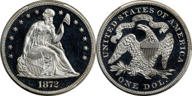 1872 Liberty Seated Silver Dollar. Proof-65+ Deep Cameo (PCGS). CAC.
This awe-inspiring Gem really needs to be seen to be fully appreciated. Ice-whit...