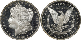 1885 Morgan Silver Dollar. MS-67 DMPL (PCGS).
A condition rarity par excellence with superior quality in every respect. Frosty devices are sharply de...