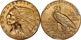 1911-D Indian Quarter Eagle. Strong D. MS-63 (NGC).
This coin offers exceptional quality and eye appeal for an elusive, conditionally challenged Indi...