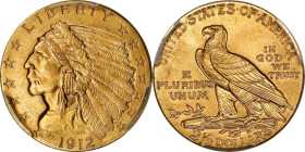1912 Indian Quarter Eagle. MS-65 (PCGS).
A gorgeous golden-orange example with uncommonly smooth and well preserved surfaces for this conditionally c...