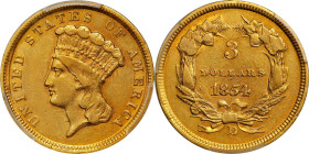 1854-D Three-Dollar Gold Piece. Winter 1-A, the only known dies. AU-50 (PCGS).
Here is a noteworthy condition rarity to represent this key date three...