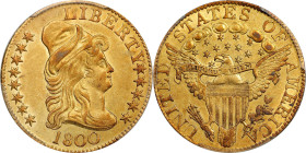 1800 Capped Bust Right Half Eagle. BD-2. Rarity-3+. Blunt 1. AU-58 (PCGS).
Overall honey-orange with subtle hints of rose and olive coloration eviden...