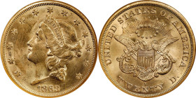 1863-S Liberty Head Double Eagle. Small S. MS-61 (NGC).
A visually appealing example bathed in frosty mint luster and vivid pinkish-gold color. Well ...