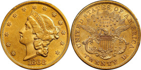 1868 Liberty Head Double Eagle. AU-53 (PCGS).
A beautiful 1868 double eagle, both sides exhibit strong mint luster for the grade with lovely deep ora...