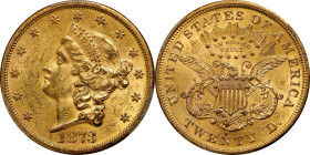 1873-S Liberty Head Double Eagle. Open 3. MS-61 (PCGS).
Offering a different "look" to the example in the preceding lot, this 1873-S Open 3 double ea...
