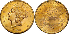 1890-CC Liberty Head Double Eagle. MS-62 (PCGS).
Our multiple offerings in this sale notwithstanding, this 1890-CC $20 is scarce in Mint State from a...