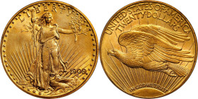 1909/8 Saint-Gaudens Double Eagle. FS-301. MS-64 (PCGS).
Both side of this premium Choice Uncirculated double eagle exhibit vivid rose-orange color t...