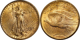 1911-S Saint-Gaudens Double Eagle. MS-66 (PCGS).
Billowy mint frost mingles with warm golden-apricot color on both sides of this sharply struck, expe...