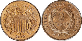 1870 Two-Cent Piece. MS-66 RB (PCGS).
The first two-cent issue with a circulation strike delivery of fewer than 1 million coins, the 1870 is a scarce...
