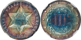 1869/'8' Silver Three-Cent Piece. Breen-2960. Proof-61 (NGC).
A second example of this intriguing variety, this piece delivers outstanding eye appeal...