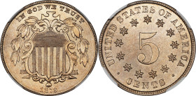 1879 Shield Nickel. MS-66 (NGC). CAC.
From a limited mintage of 25,900 circulation strikes comes this fully struck, lustrous, golden-tinged Gem. The ...