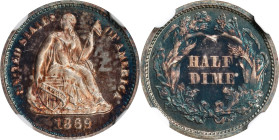 1869 Liberty Seated Half Dime. Proof-67 (NGC).
The present Gem Proof half dime offers a pleasing cameo contrast though it goes without mention on the...