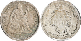 1863 Liberty Seated Dime. Fortin-101. Rarity-5. Fine-12 (PCGS).
A warmly toned silver-olive example of an eagerly sought Civil War era dime issue tha...