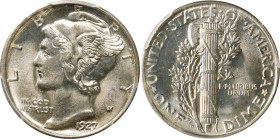 1927-D Mercury Dime. MS-64 FB (PCGS).
This lovely near-Gem offers brilliant satin surfaces and universally sharp striking detail. The 1927-D is a hea...