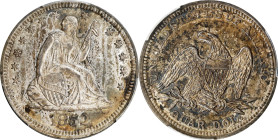 1852 Liberty Seated Quarter. Briggs 2-B. MS-63 (PCGS).
Visually impressive surfaces exhibit streaks and blushes of olive, russet and steel-gray patin...