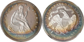 1884 Liberty Seated Quarter. Proof-65 (NGC).
From the low mintage final decade of Liberty Seated coinage comes this fully struck and flashy Gem Proof...