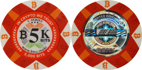 2017 BTCC 5K Bits "Poker Chip" 0.005 Bitcoin. Loaded. Firstbits 1PP35U56W. Serial No. E01676. Series C. Clay Composite. MS-69 (PCGS).
Loaded with 0.0...